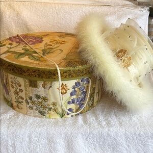 Floral Hat Box with Cream Feathered Hat